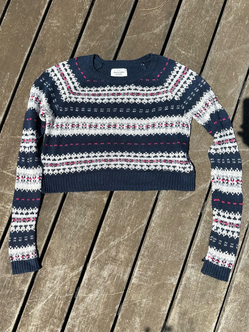 Abercrombie & Fitch Navy Fair Isle Crewneck Sweater